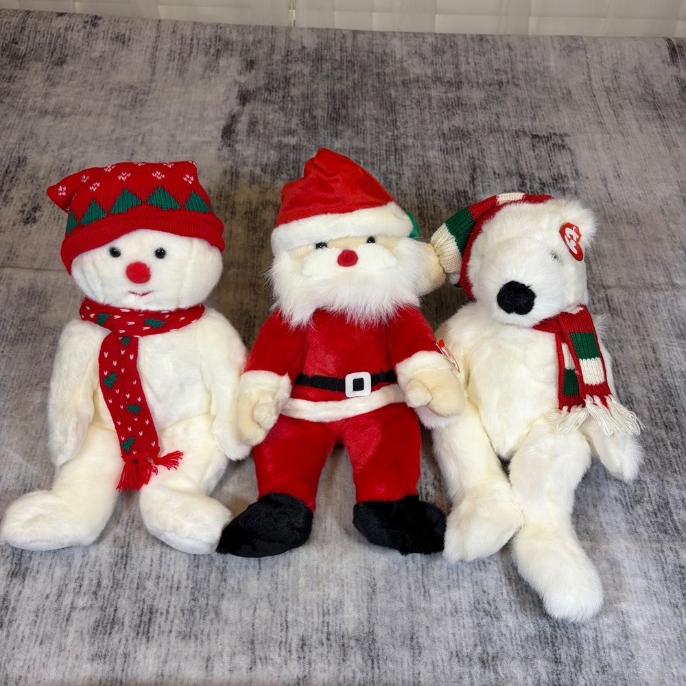 Ty Beanie Buddies Christmas Plush Lot Snowboy Santa Polar Bear Holiday Decor